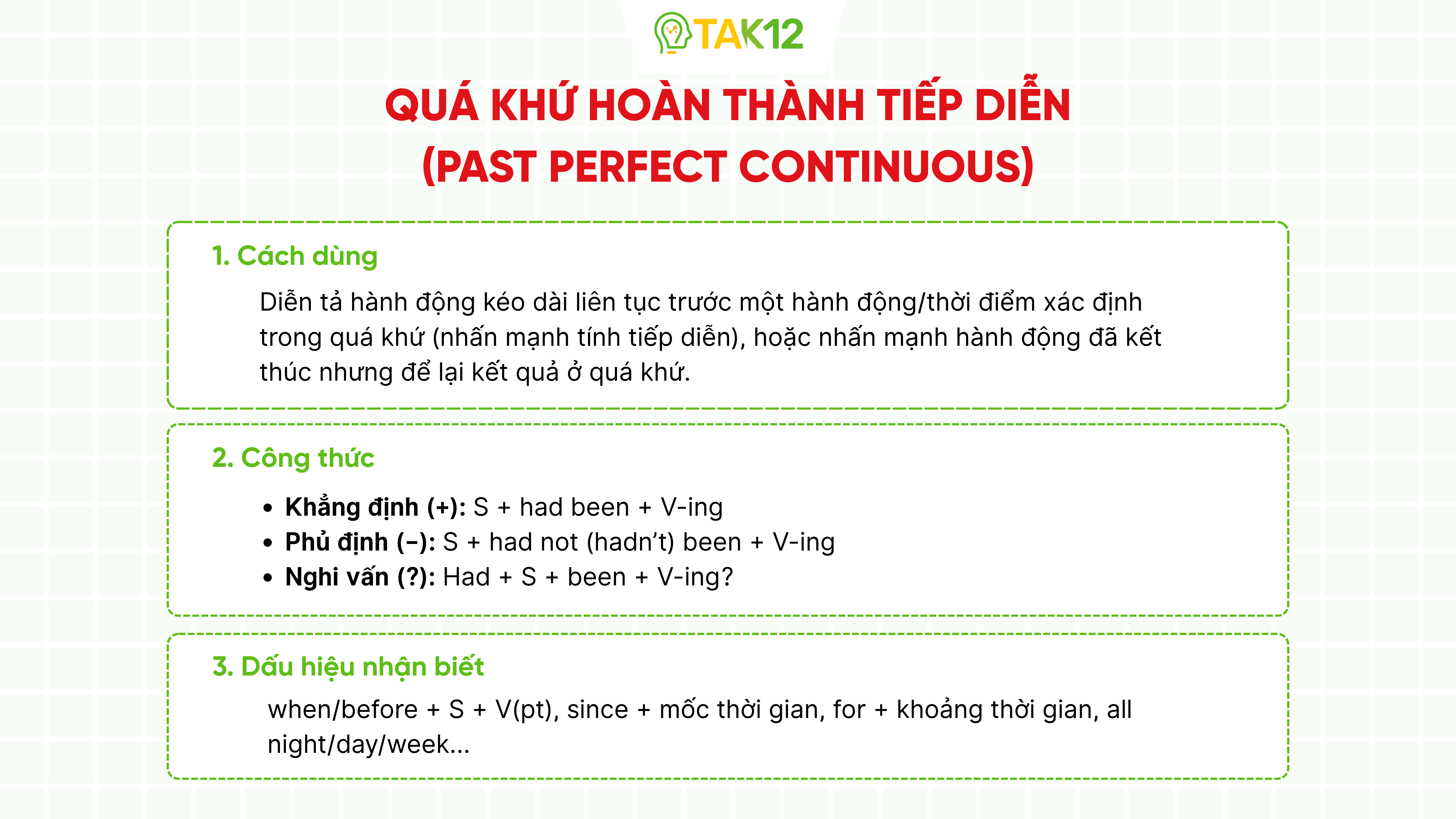 Thì quá khứ hoàn thành tiếp diễn - Past Perfect Continuous Tense